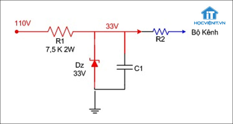 Mạch ổn áp dùng diode zener tạo áp 33V cố định