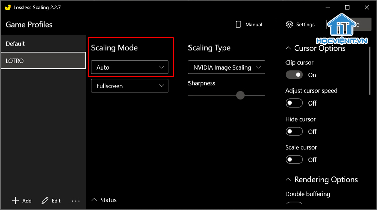 Chọn Auto trong phần Scaling Mode