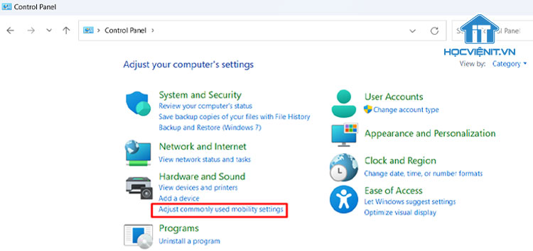 Nhấn vào Adjust commonly used mobility settings