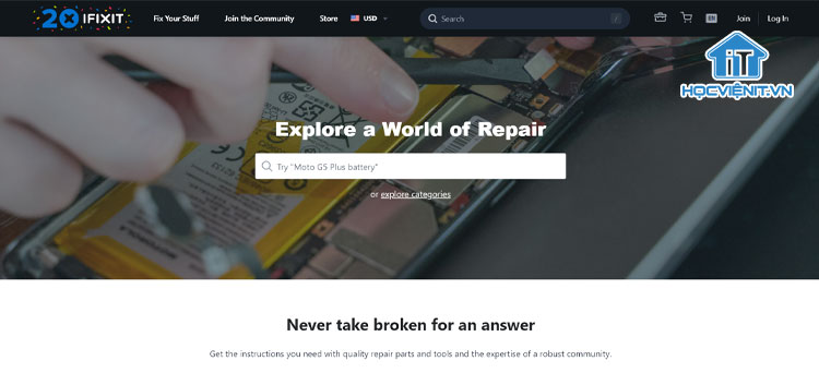 Giao diện trang web iFixit