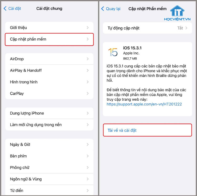 Cập nhật hệ điều hành iOS