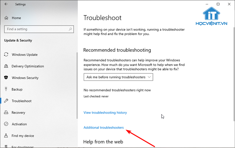 Nhấn Additional troubleshooters