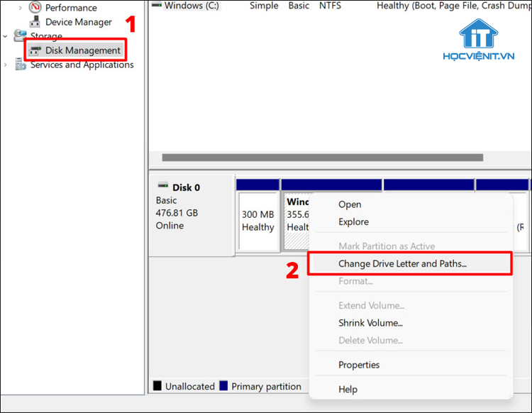 Chọn Change Drive Letter and Paths…