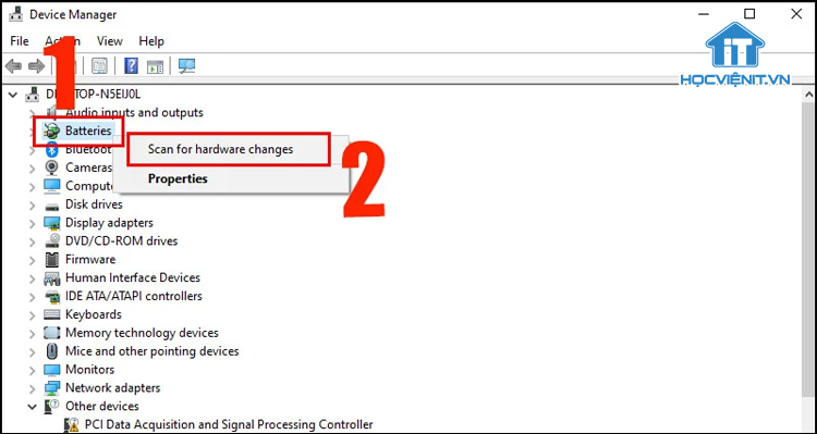 Chọn Scan for hardware changes