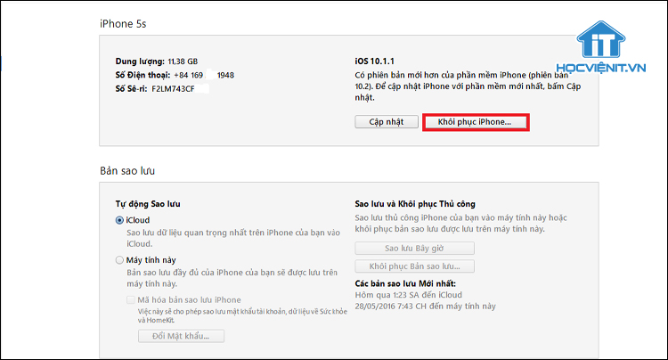 Khôi phục iPhone bằng iTunes