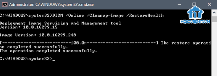Chạy lệnh “DISM.exe /Online /Cleanup-image /Restorehealth”