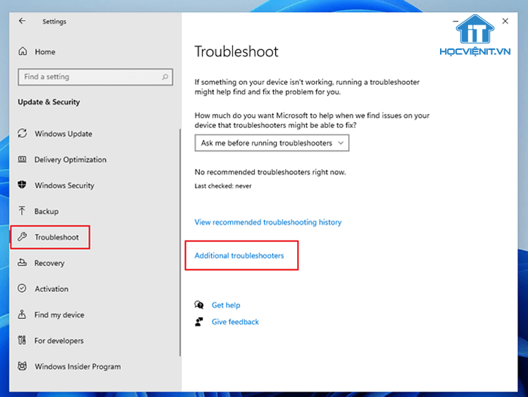 Chuyển xuống phần Troubleshoot