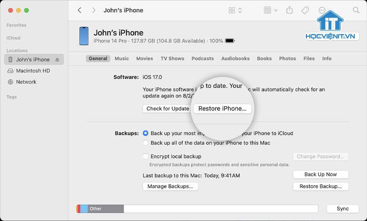 Chọn Restore iPhone