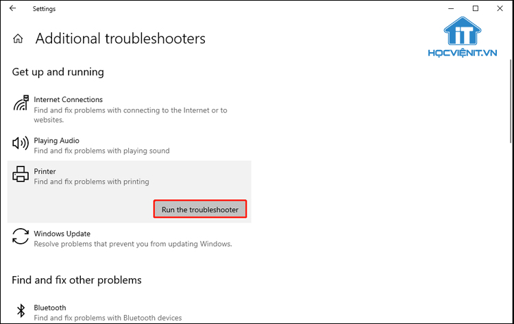 Chọn Run the troubleshooter