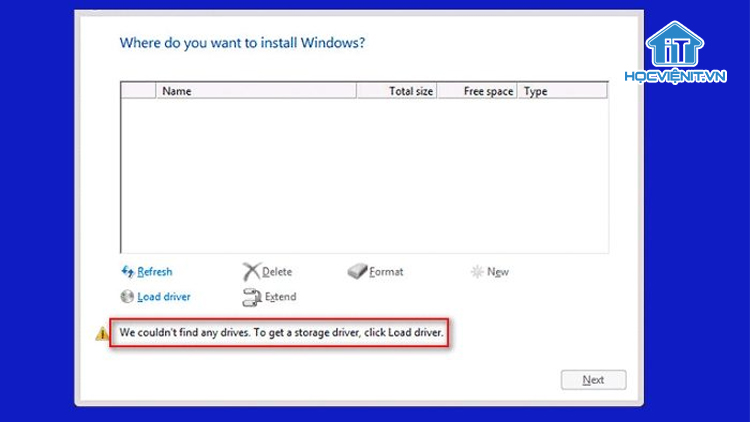 Lỗi không thấy ổ cứng khi cài Win