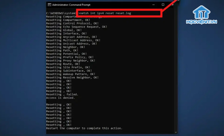 Lệnh khởi động lại IPv4