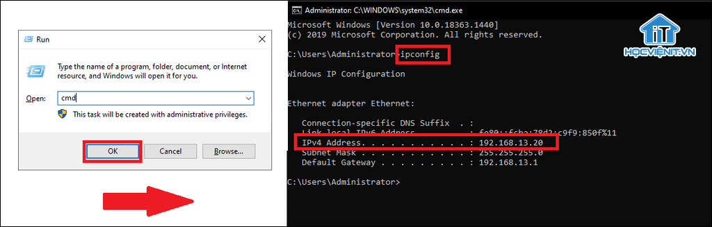 Kiểm tra địa chỉ IP bằng Command Prompt