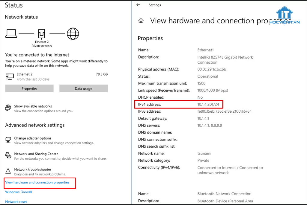 Kiểm tra địa chỉ IP bằng Network & Internet Settings