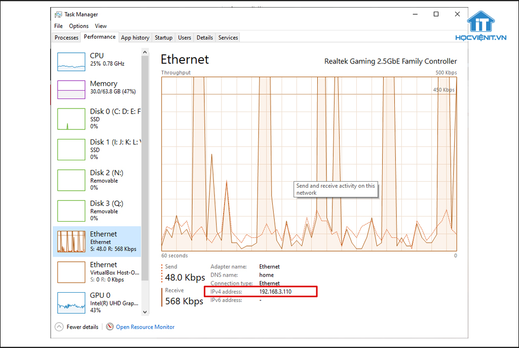 Kiểm tra địa chỉ IP bằng Task Manager