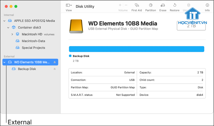 Kiểm tra trong Disk Utility
