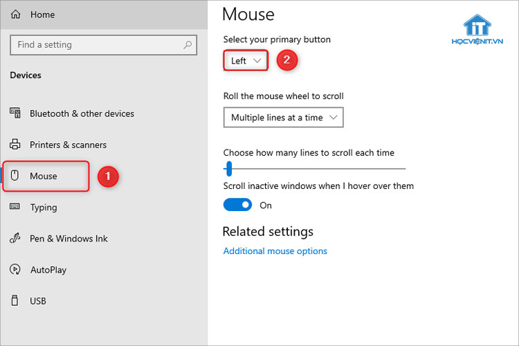 Chuyển Primary mouse button sang Left