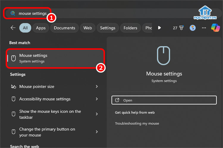 Nhấn vào Mouse Setting